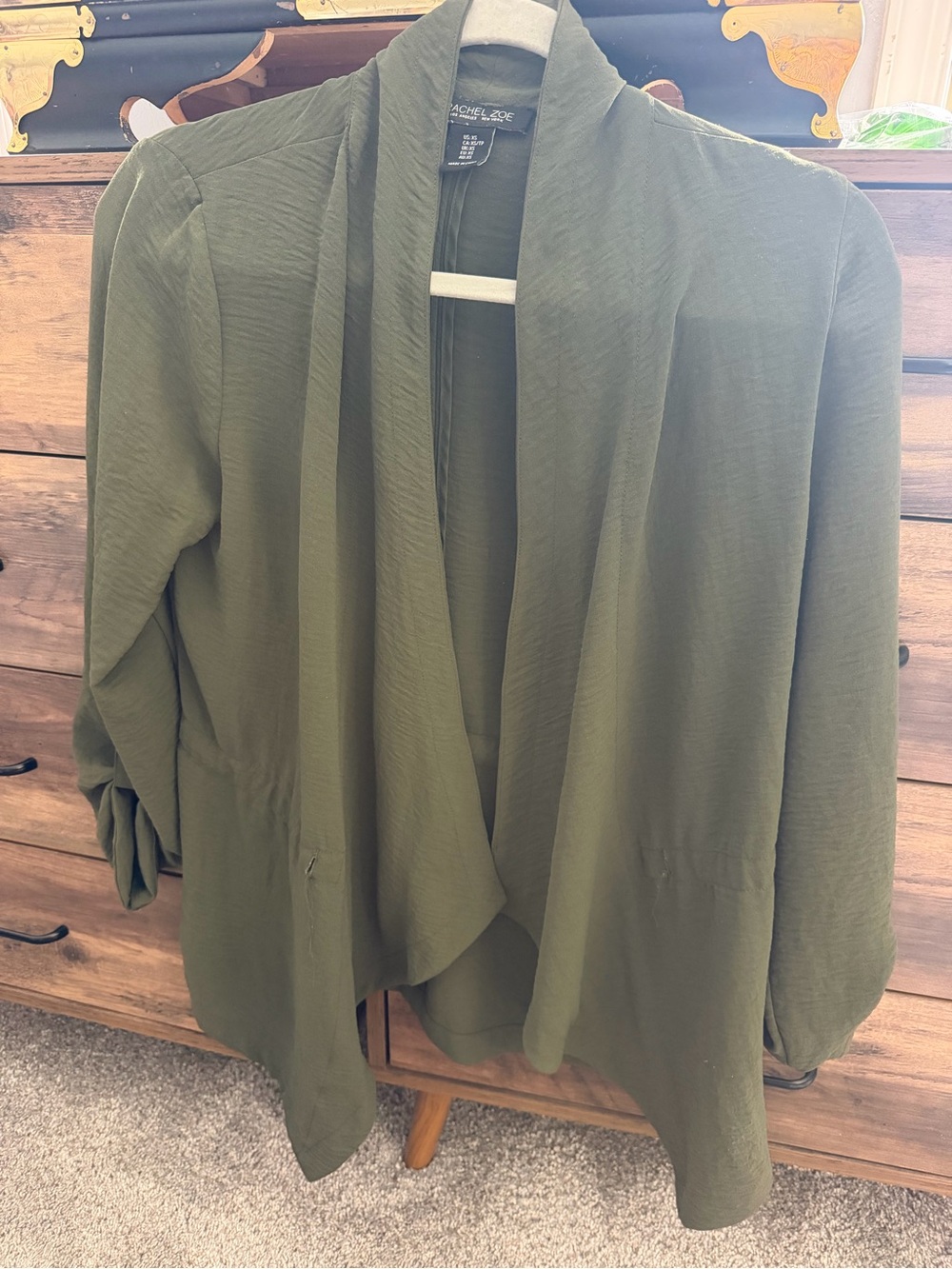 Fall Olive Open-Front Draped Jacket - Picture 1 of 2